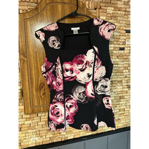 Vintage Cache Rose Floral corset Style Short Sleeve Top Size Small Bodice